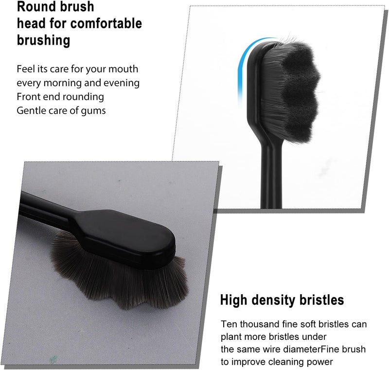 ولهيف 4 PCS Extra Soft Toothbrush Bristle Toothbrus Micro Nanos Toothbrushes for Adults Manual Toothbrushs with 10000 Bristles for Sensitive Teeth (Black White) - Image 4