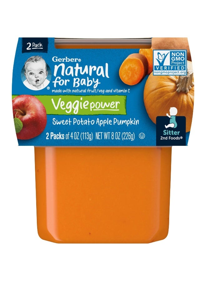 Gerber, Natural for Baby, Veggie Power, 2nd Foods, Sweet Potato Apple Pumpkin, 2 Pack, 4 oz (113 g) Each - Image 1
