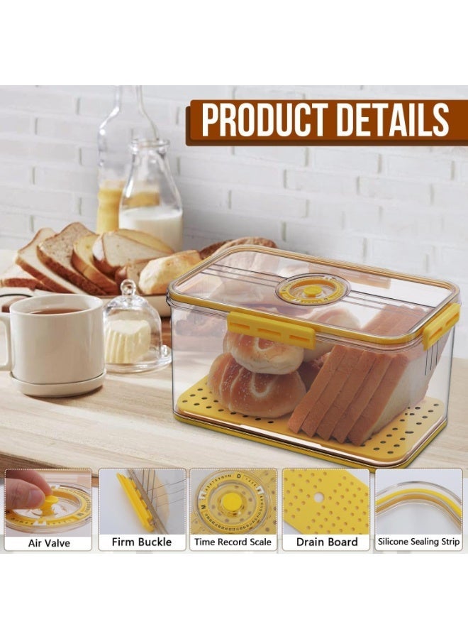 Yellow Airtight Bread Storage Box with Time Recording Lid, Food Grade Kitchen Counter Bread Container, Large Capacity Keeper for Bread Toast Cookies Fruits Vegetables - Image 3