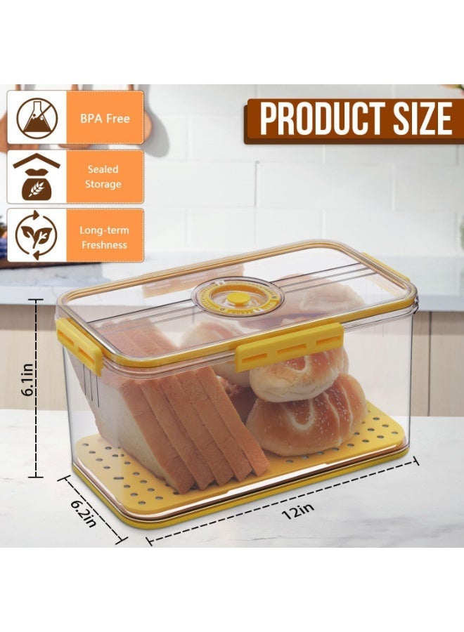 Yellow Airtight Bread Storage Box with Time Recording Lid, Food Grade Kitchen Counter Bread Container, Large Capacity Keeper for Bread Toast Cookies Fruits Vegetables - Image 4