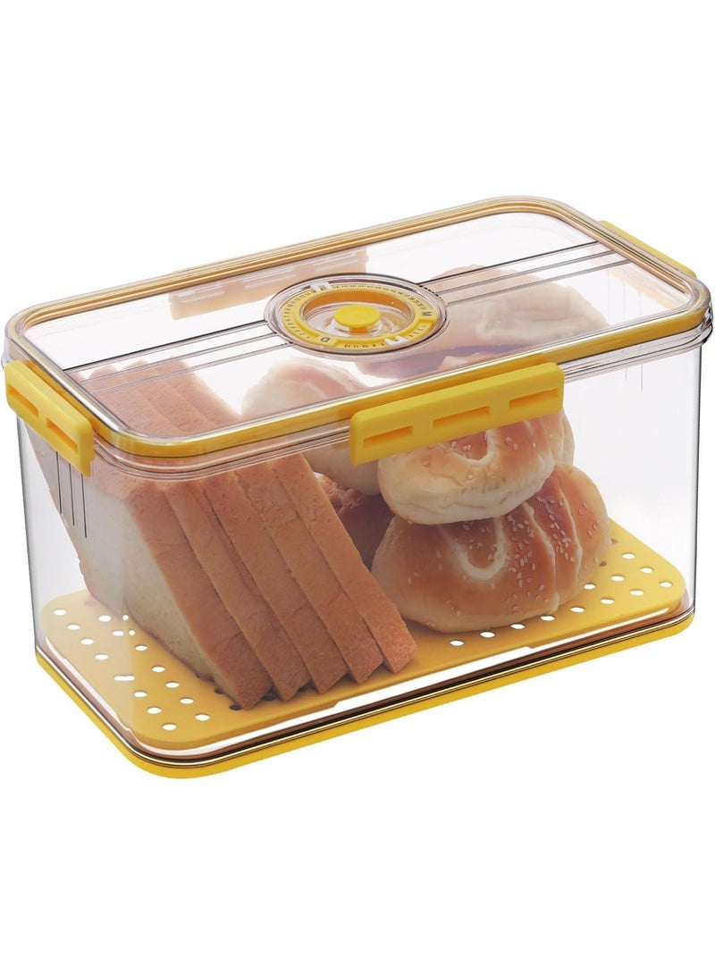 Yellow Airtight Bread Storage Box with Time Recording Lid, Food Grade Kitchen Counter Bread Container, Large Capacity Keeper for Bread Toast Cookies Fruits Vegetables - Image 1