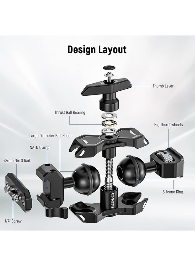 NEEWER Flexible Articulating Magic Arm with Dual Ball Heads, Quick Release NATO Clamp  48mm NATO Rail and 1/4 Screw with Retractable Pin, Camera Monitor Mount Compatible with SmallRig Cage, UA011 - Image 3