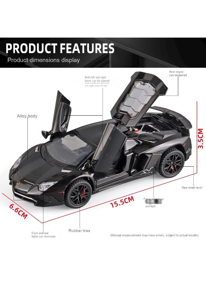 NIBEMINENT Alloy Collectible Black Lambo Toy Car Model Pull Back Die-Cast Vehicle with Lights and Sound - Image 2