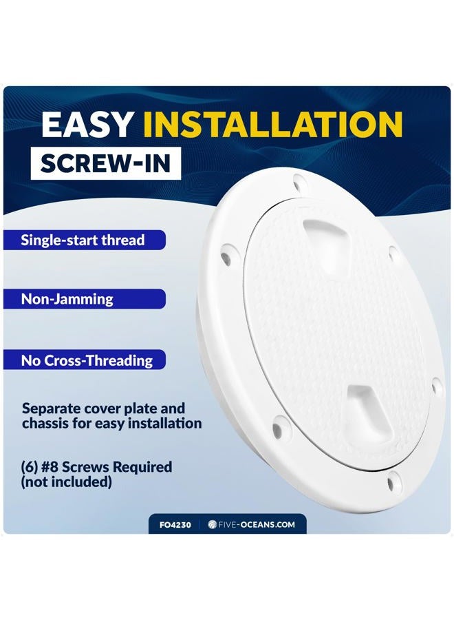 Five Oceans 4" Boat Hatch, Marine Access Hatch, Round Inspection Deck Plate Hatch with Detachable Cover, Non-Skid, UV Resistant ABS White Plastic, Premium Series- FO4230 - Image 4