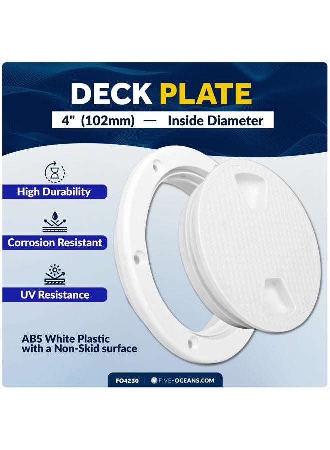 Five Oceans 4" Boat Hatch, Marine Access Hatch, Round Inspection Deck Plate Hatch with Detachable Cover, Non-Skid, UV Resistant ABS White Plastic, Premium Series- FO4230 - Image 2