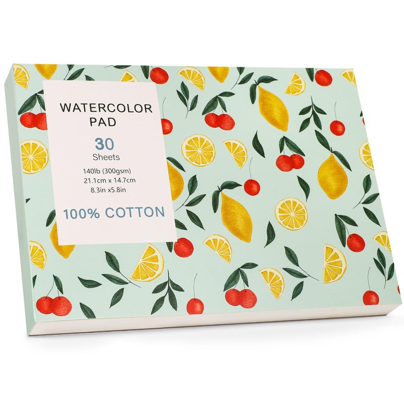WSICSE دفتر ورق مائي 300GSM A5 قطن دفتر رسم مائي 30 ورقة ورق مائي مضغوط للرسامين وطلاب الفن والرسم والوسائط المختلطة