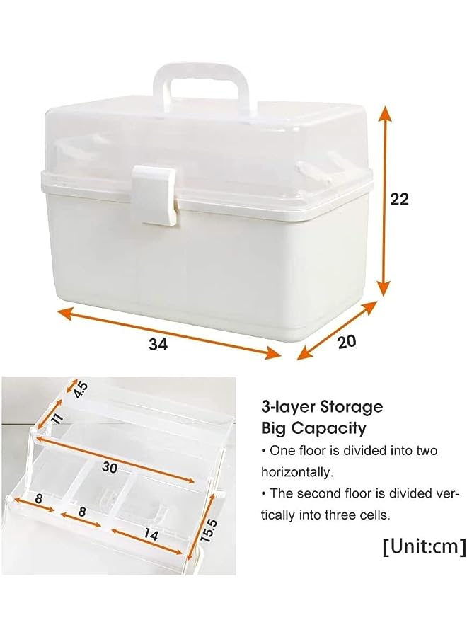 IAF Plastic Medical Storage Containers Medicine Box,Child Proof Medicine Box,Organizer Home Family Emergencies First Aid Kit Pill Case 3-Tier with Compartments and Handle - Image 2