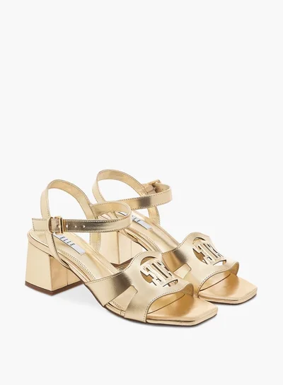 ELLE Women's Logo Detail Sandals with Buckle Closure and Block Heels