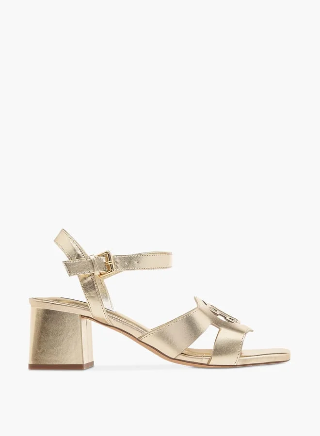 Women's Logo Detail Sandals with Buckle Closure and Block Heels