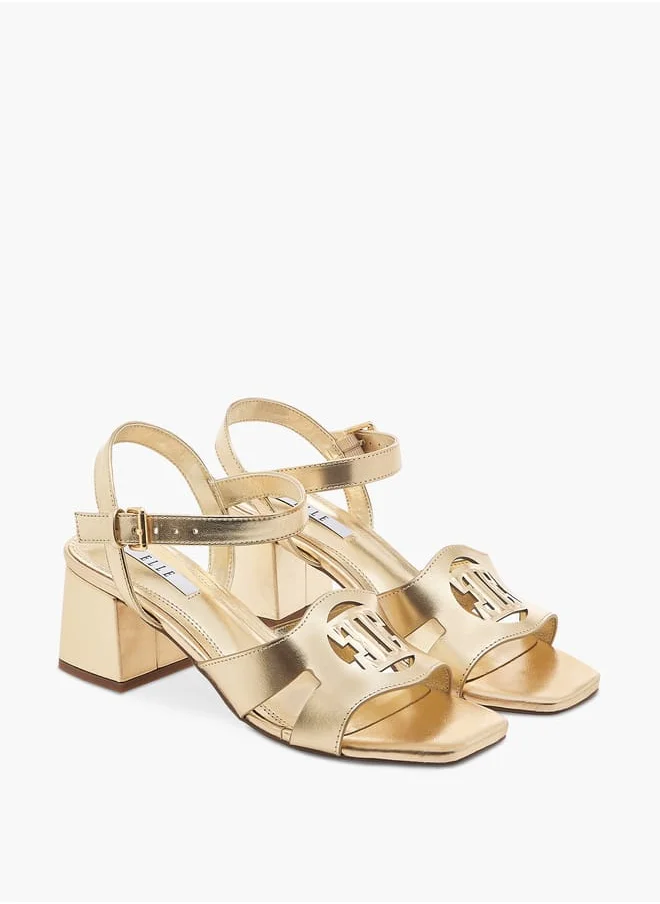 ELLE Women's Logo Detail Sandals with Buckle Closure and Block Heels