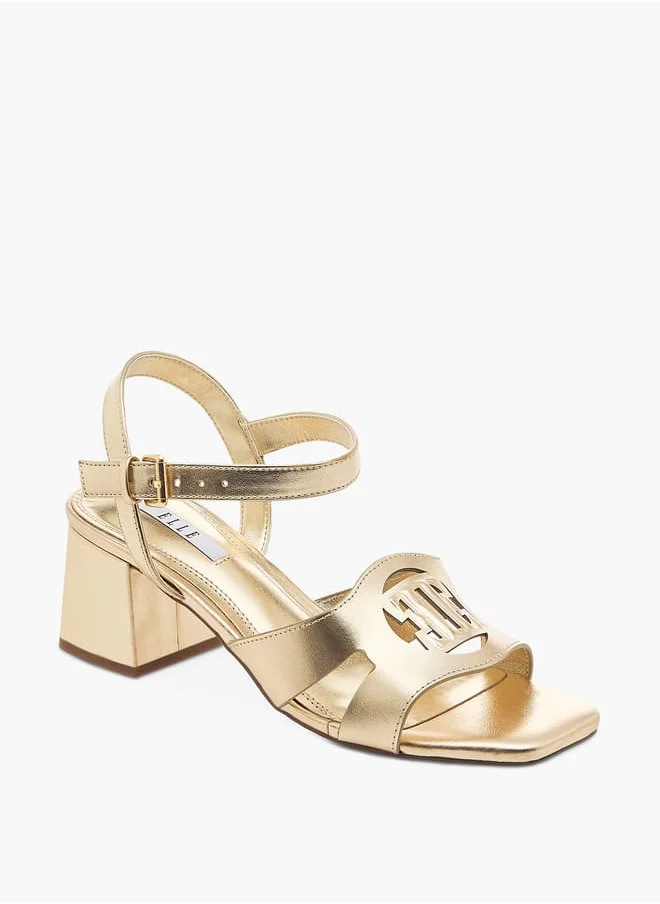 ايل Women's Logo Detail Sandals with Buckle Closure and Block Heels