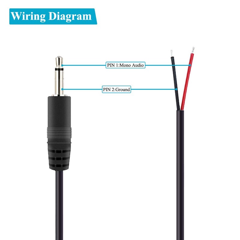 (2 Pack) Replacement 2.5mm Male Plug to Bare Wire Open End TS 2 Pole Mono 2.5mm Plug Jack Connector Audio Cable Repair - Image 2