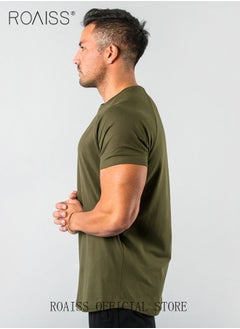 roaiss Summer Fitness Short Sleeved T Shirt for Men Casual Breathable Cotton Top Quick Drying Slim Fit Tees  - Image 2