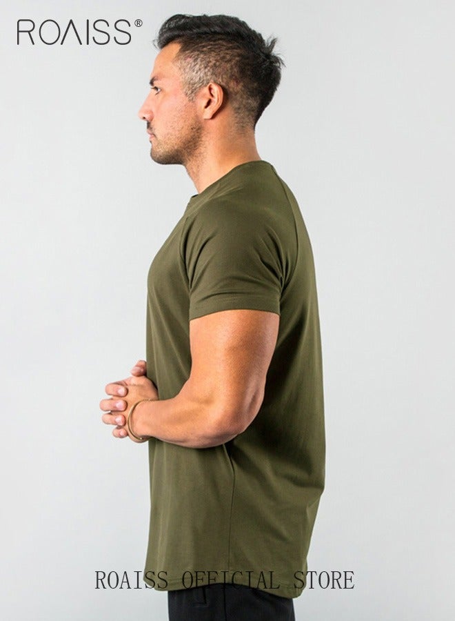 roaiss Summer Fitness Short Sleeved T Shirt for Men Casual Breathable Cotton Top Quick Drying Slim Fit Tees  - Image 2