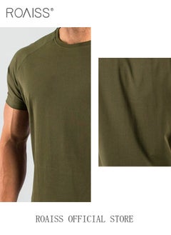 roaiss Summer Fitness Short Sleeved T Shirt for Men Casual Breathable Cotton Top Quick Drying Slim Fit Tees  - Image 3