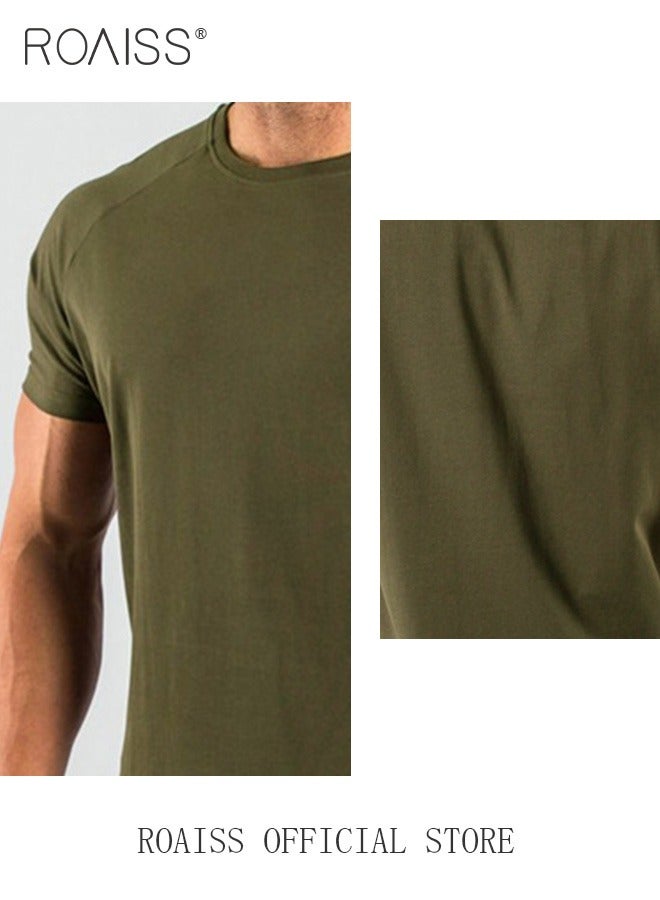 roaiss Summer Fitness Short Sleeved T Shirt for Men Casual Breathable Cotton Top Quick Drying Slim Fit Tees  - Image 3