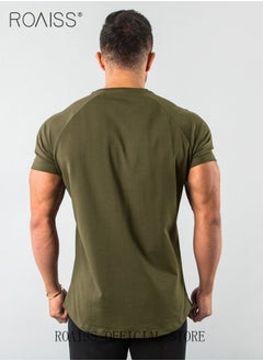 roaiss Summer Fitness Short Sleeved T Shirt for Men Casual Breathable Cotton Top Quick Drying Slim Fit Tees  - Image 4