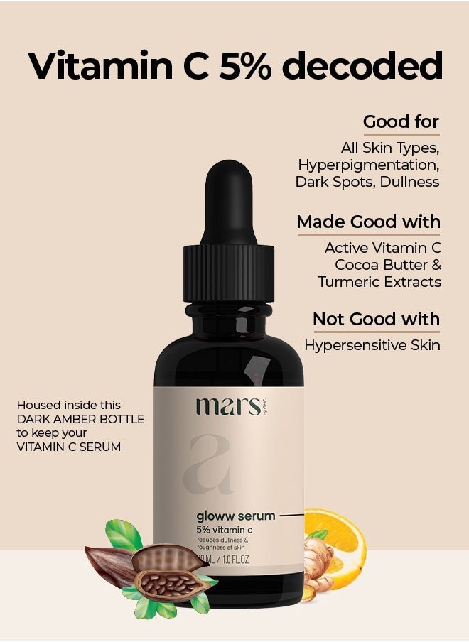 30ml Vitamin C Face Serum with Niacinamide, Cocoa Butter, and Turmeric for Glowing and Brightening | Targets Hyperpigmentation, Rough & Dull Skin