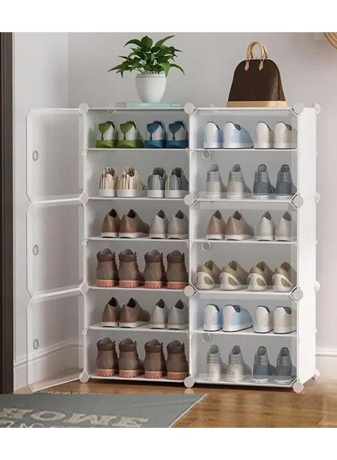 Zemic Zemic DIY Portable Shoe Rack for Home Plastic Shelves Household, Shelf Shoe Rack with Dustproof Door for Heels/Slippers/Boots for Entryway or Bedroom (White, 12-Shelf-6-Door)  - Image 1