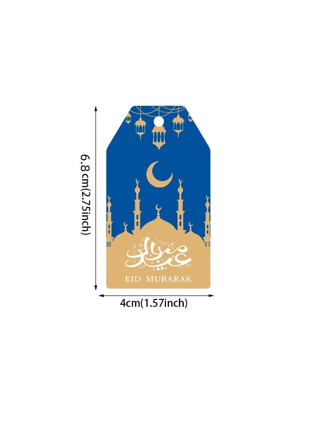 60 مجموعة أكياس هدايا مزينة مع بطاقات تعليق بمناسبة رمضان المبارك وعيد الفطر زرقاء - Image 2