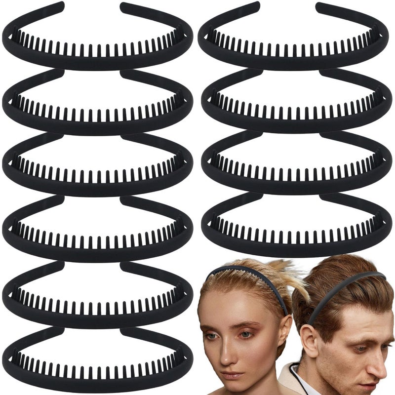 LAPOHI LAPOHI 10 PCS Non Slip Fashion Effortless Plastic Headbands with Teeth Comb Skinny Hair Bands for Women Men Teen Girls Short Teeth Matte Black 