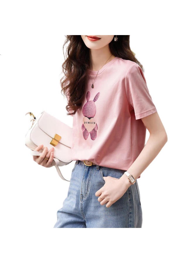 dme Demana (Dme) [Fairy Tale Town] Summer Cloud Pure Cotton Rabbit Print Rhinestone Short-Sleeve T-Shirt For Women, Comfortable And Flattering Women'S T-Shirt - Image 3