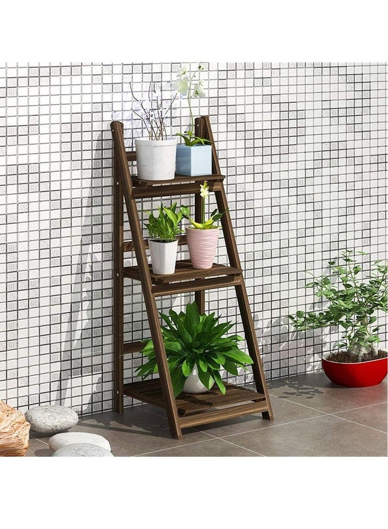 Wooden Flower Stand Foldable Plant Shelf Flower Pot Display Rack Ladder Design Flower Vase Shelves Multifunctional Wood Rack Towel Holder Storage Organizer - Image 2
