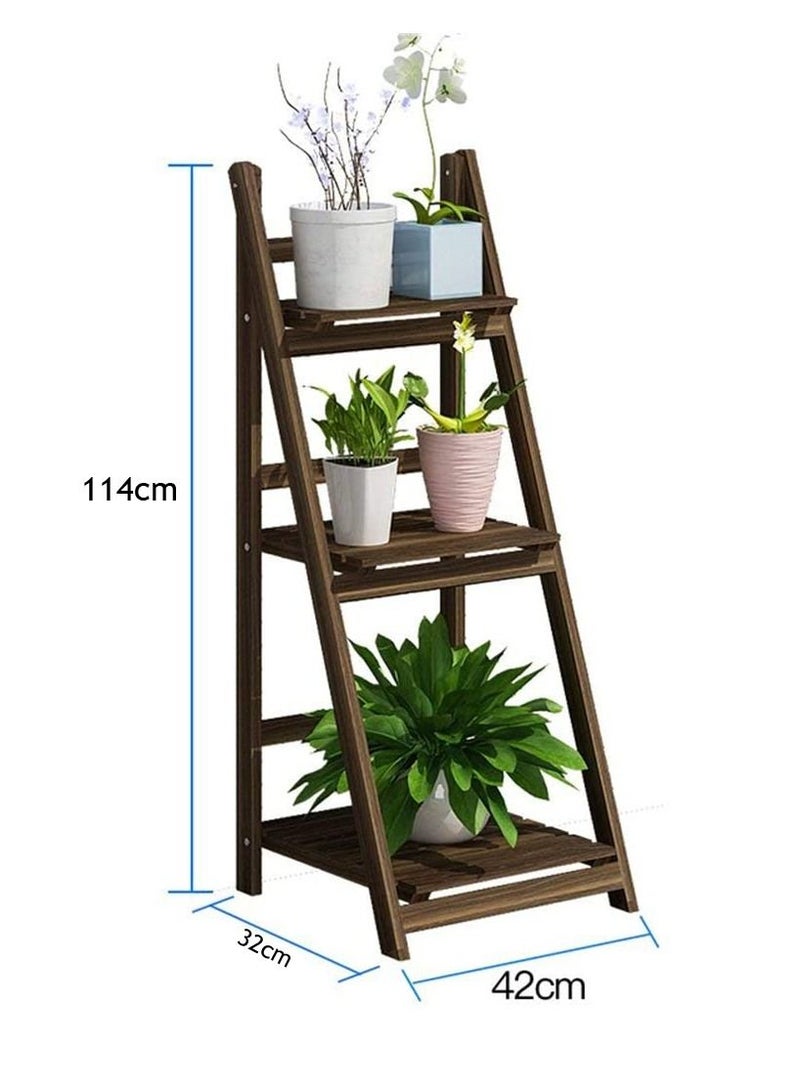 Wooden Flower Stand Foldable Plant Shelf Flower Pot Display Rack Ladder Design Flower Vase Shelves Multifunctional Wood Rack Towel Holder Storage Organizer - Image 5