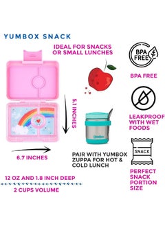 Yumbox Yumbox Snack Box - 3 Compartment Leakproof Bento Lunch Box for Kids (Fifi Pink with Rainbow Tray)  - Image 2
