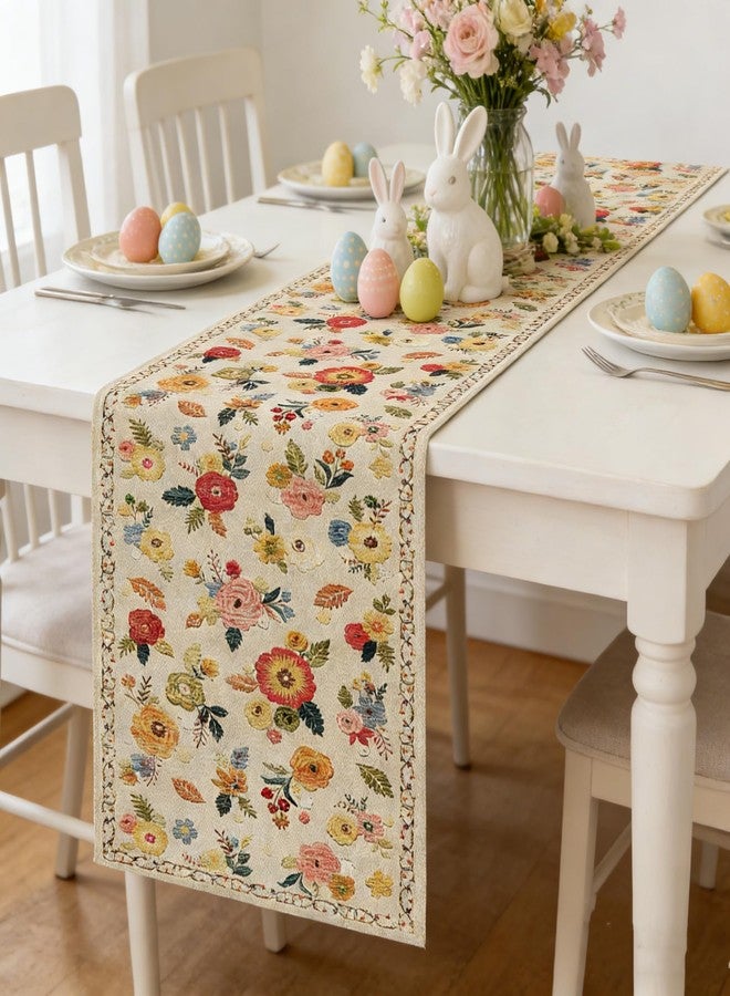 OYIMUA Vintage Floral Summer Table Runner 72 Inches Long Colorful Flower Runners for Tables Rustic Spring Decorations for Home Indoor Outdoor Party Decor - Image 4