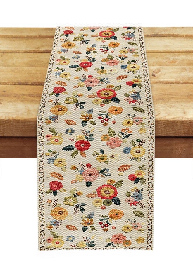 OYIMUA Vintage Floral Summer Table Runner 72 Inches Long Colorful Flower Runners for Tables Rustic Spring Decorations for Home Indoor Outdoor Party Decor - Image 1