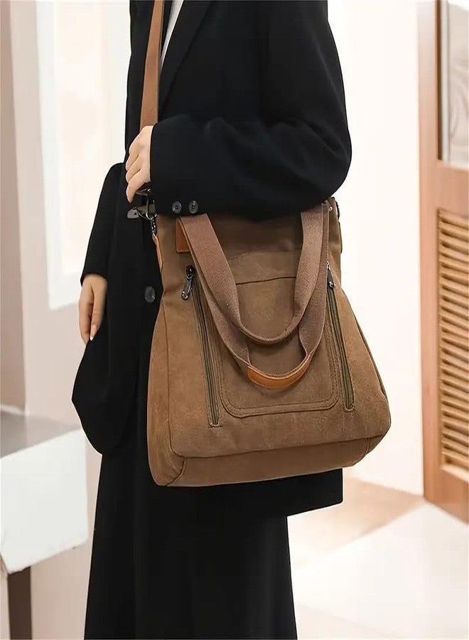 كون حقيبة تسوق قماشية من Kawn® للنساء، حقيبة كتف أنيقة ذات سعة كبيرة مع جيوب متعددة، حقائب يد بحزام قابل للفصل، حقائب هوبو للنساء للعمل والجامعة والسفر (بني) - Image 2