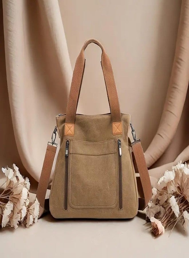 كون حقيبة تسوق قماشية من Kawn® للنساء، حقيبة كتف أنيقة ذات سعة كبيرة مع جيوب متعددة، حقائب يد بحزام قابل للفصل، حقائب هوبو للنساء للعمل والجامعة والسفر (بني) - Image 3