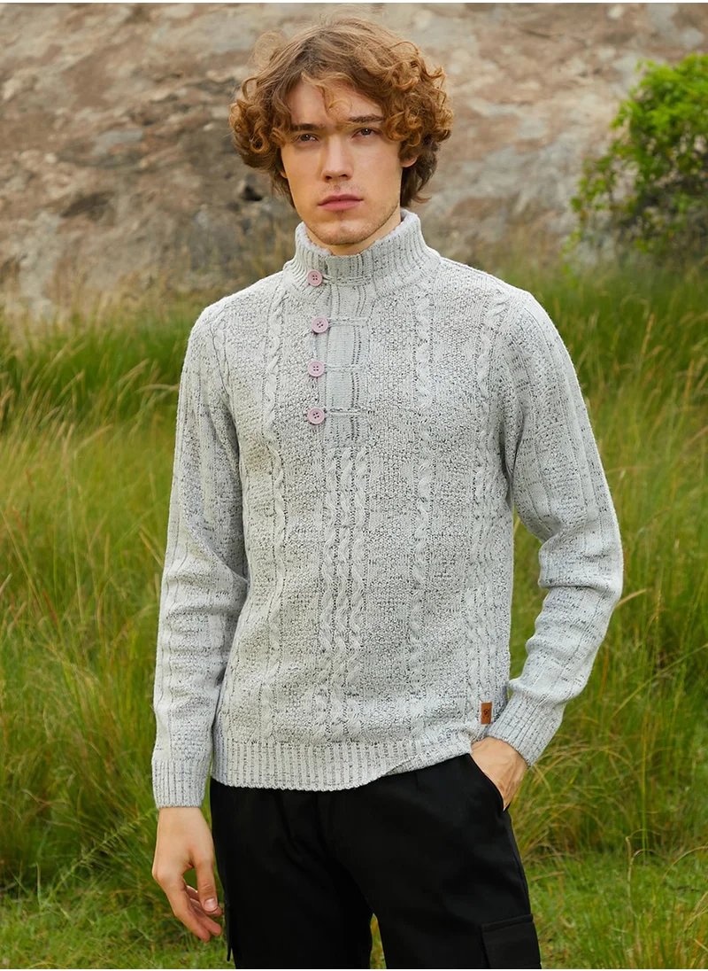 Campus Sutra Men's Grey Heathered Cable Knit Sweater