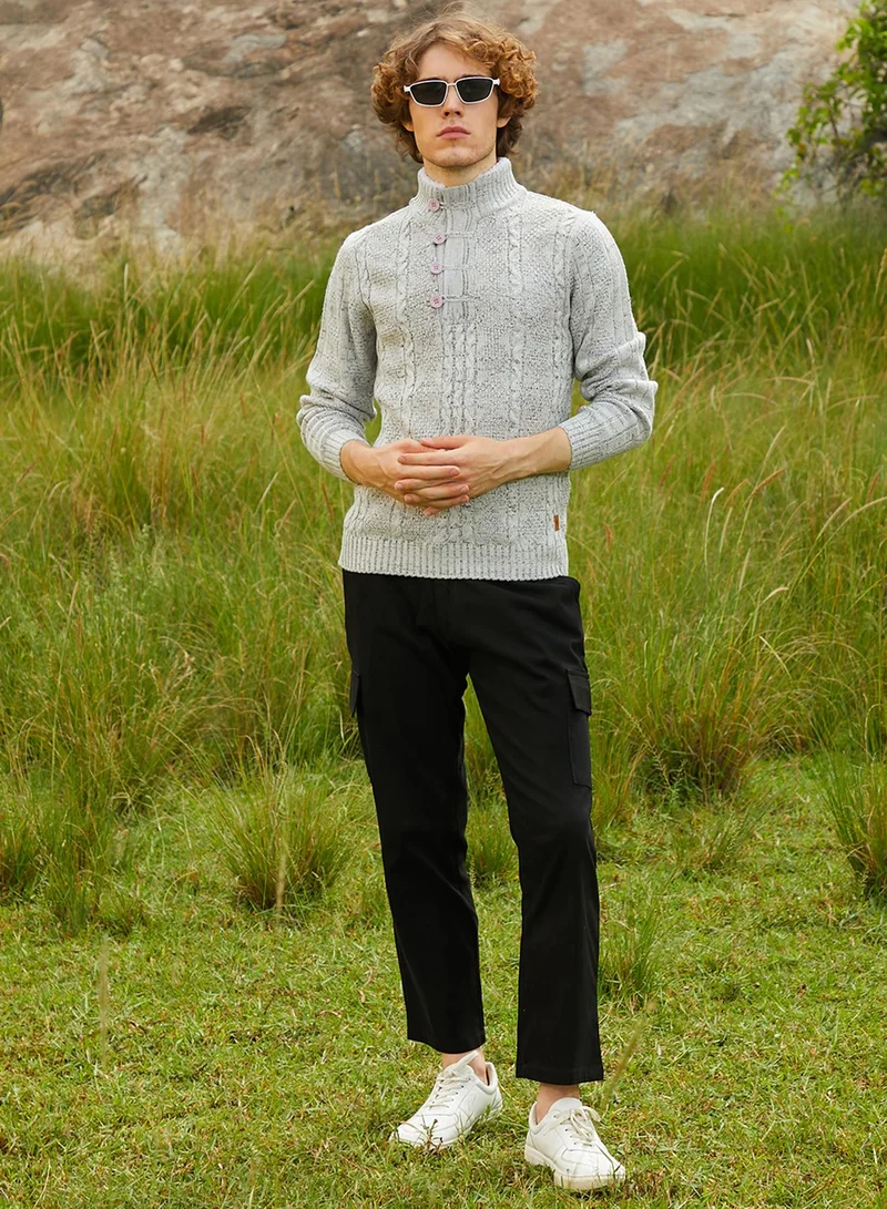 كامبوس سوترا Men's Grey Heathered Cable Knit Sweater