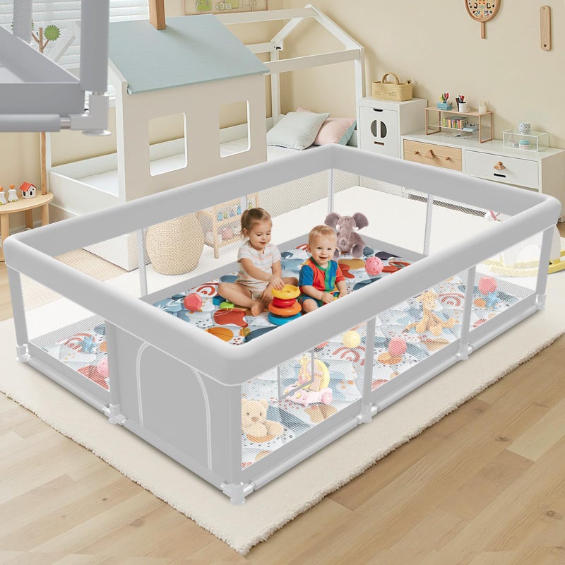 Jaobeem 74x50 Inch Baby Playpen with Mat, Playpen with Cute Mat for Babies and Toddlers Play Pen Playards Safety Gate Fence Active Center Indoor - Image 1