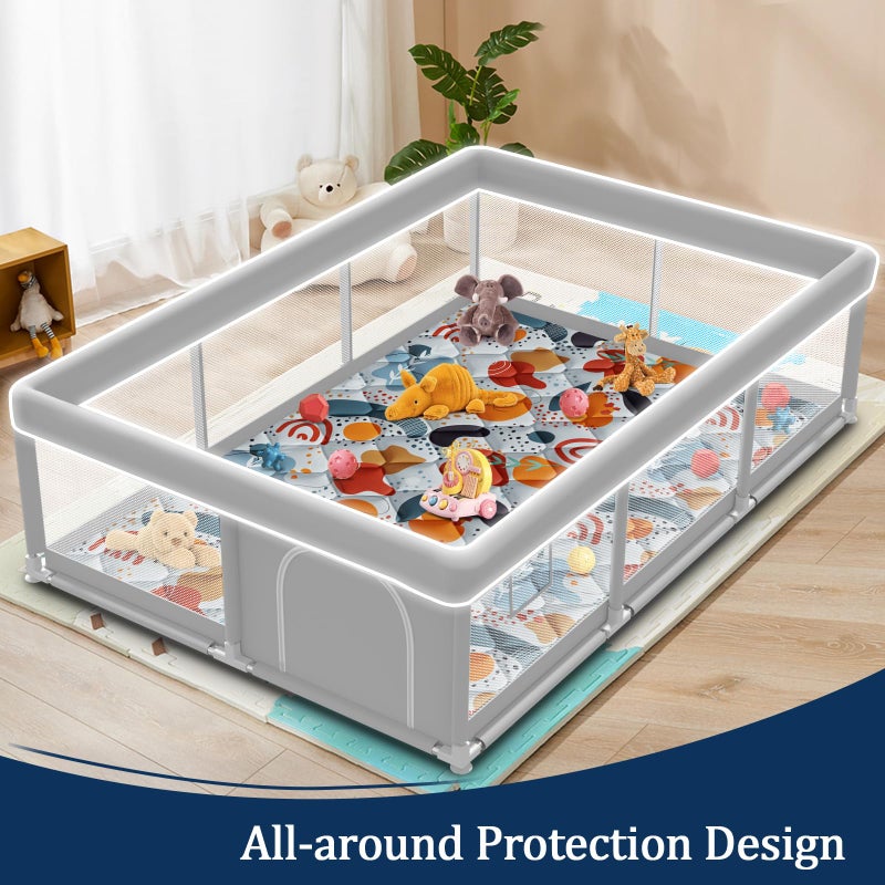 Jaobeem 74x50 Inch Baby Playpen with Mat, Playpen with Cute Mat for Babies and Toddlers Play Pen Playards Safety Gate Fence Active Center Indoor - Image 4