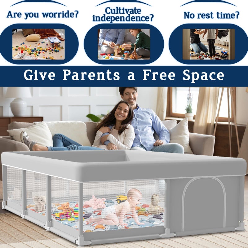 Jaobeem 74x50 Inch Baby Playpen with Mat, Playpen with Cute Mat for Babies and Toddlers Play Pen Playards Safety Gate Fence Active Center Indoor - Image 2