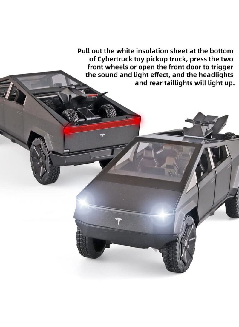 CHE ZHI 1:24 Tesla Cyber Truck Diecast Metal Model Toy Car, with Sound and Light, Pull Back, Suitable for Children and Adults  - Image 4
