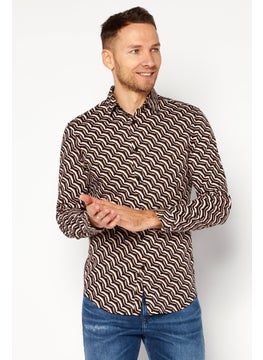INC Men Regular Fit Long Sleeve Jungle Stripe Casual Shirt, Black Combo  - Image 1