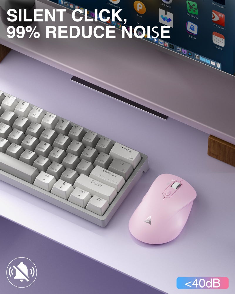 SOLAKAKA SM66 Pink Silent Dual Mode 2.4GHz Wireless Mouse, Adjustable 4200 DPI,Rechargeable Wireless Computer Mouse for PC Mac Laptop, Desktop - Image 5