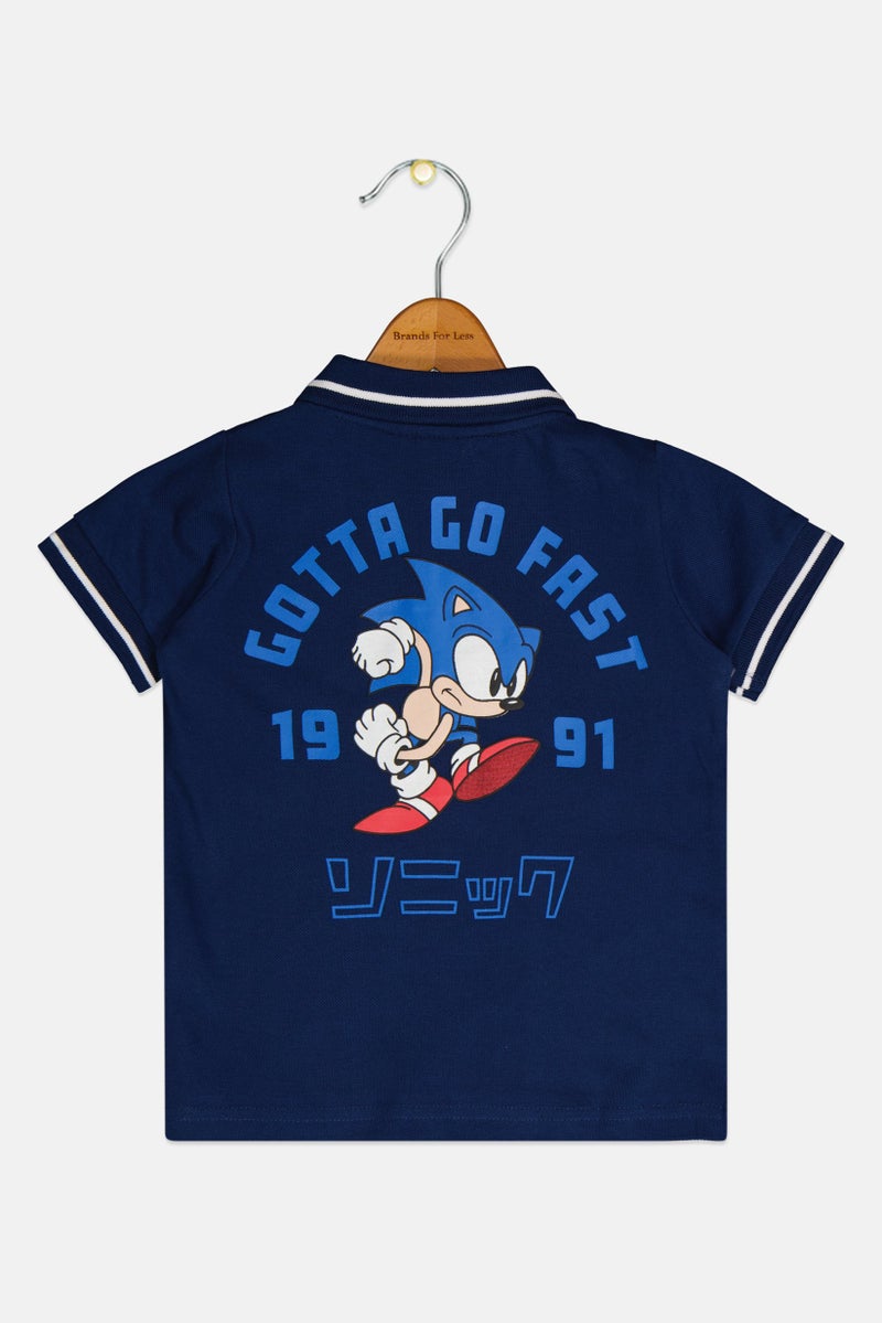 SONIC قميص بولو قصير الأكمام للأطفال الأولاد بشعار العلامة التجارية، أزرق داكن - Image 2