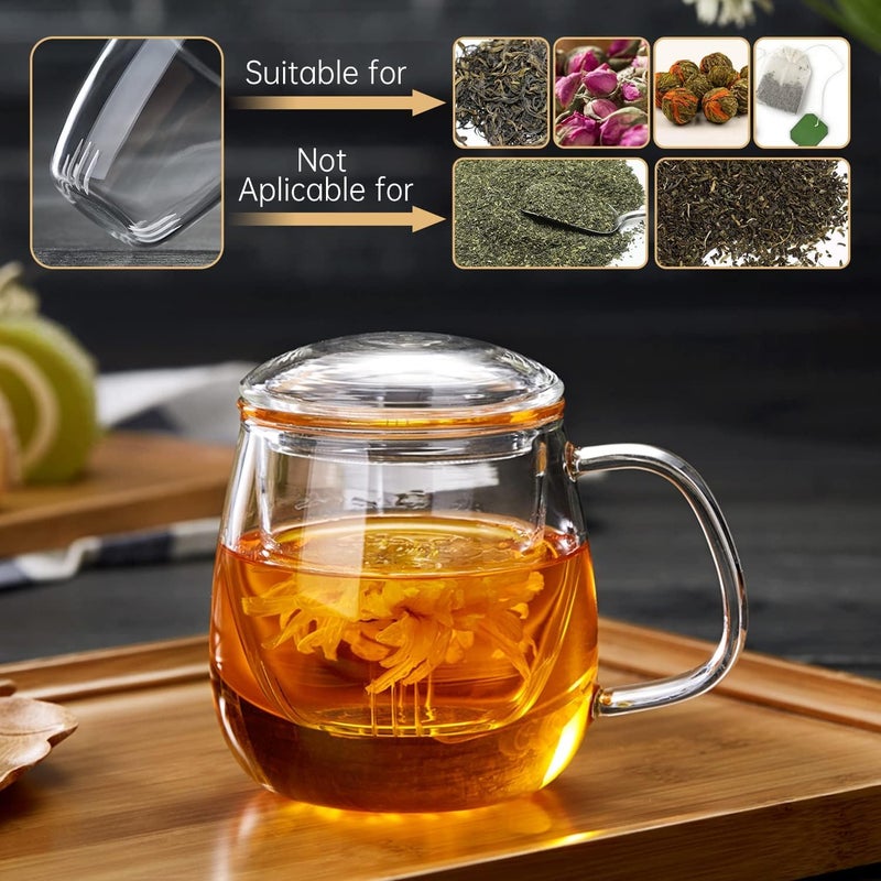 DOPUDO Glass Teacups 2 Pack Glass Tea Cup with Infuser and Lid, 17.6oz/520ml Large Borosilicate Teacup,Tea Clear Mug Cup for Loose Leaf Blooming Tea, Microwave & Dishwasher Safe. - Image 2