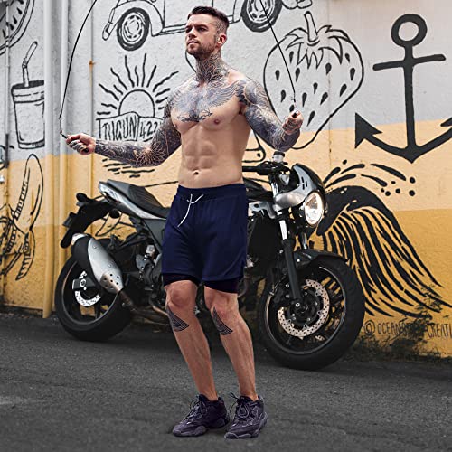 OEBLD Gym Shorts Men for Running, Training, Mens Athletic Workout Shorts with Compression Mesh Liner, Quick Dry, Lightweight, Phone Pocket, Towel Loop, 7inch Navy Blue - Image 3