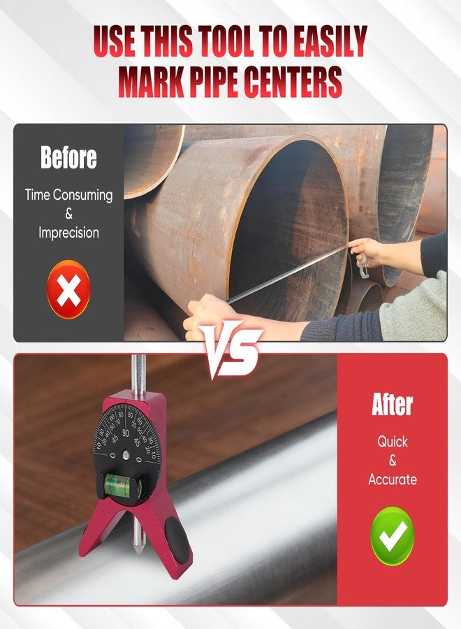VAKPAT Pipe Center Finder, Pipefitter Tools w/Centering Head, Pipe Fitting Tools Center Finder Tool to Measure Pipe Diameter Over 0.5" and Up, 4" Y-Type Base Fitted with Adjustable Dial Bubble Protractor. - Image 2
