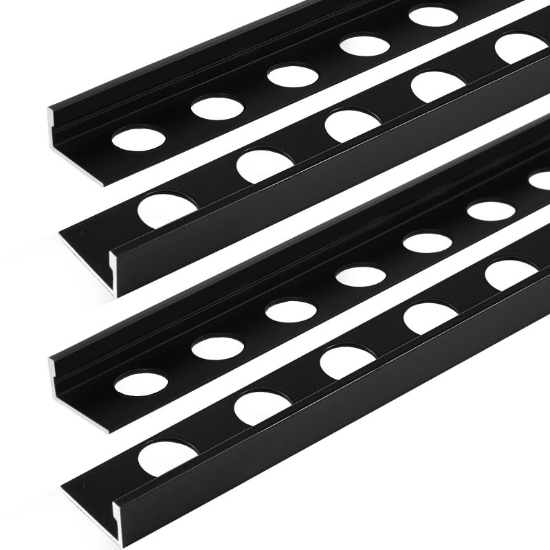 Blulu 4 Pcs Aluminum Tile Edge Trim Edging 49-1/4 in. L Shaped Metal Tile Corner Trim Protector with 90Â° Angle for Backsplash, Bathroom, Kitchen(Black,3/8 in.) - Image 1