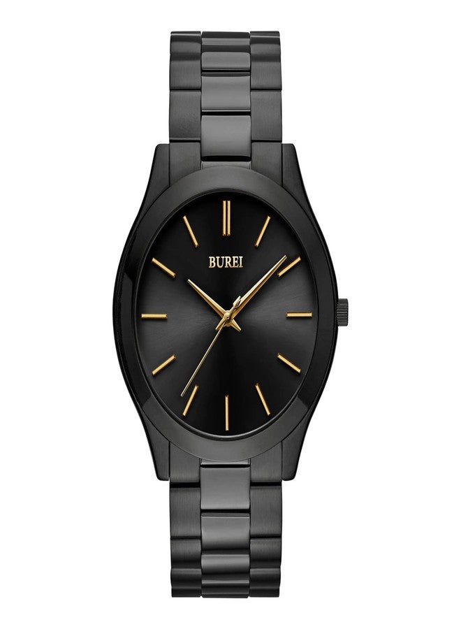 BUREI Men Watches Fashion Stainless Steel Analog Quartz Watches Business Waterproof Wristwatch,Gift for Men, golden black, Classic, stylish, elegant, easy to read, simple, minimalist, thin - Image 1