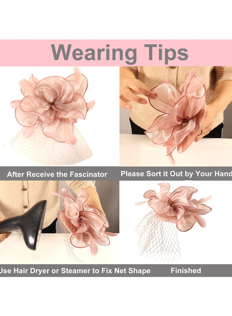SOLARAE Hat for Women Pillbox Bowknot Fascinator Feathers Veil Mesh Headband and Short Lace Gloves Floral Tea Party Wedding Flower Cocktail Hair Clip - Image 3