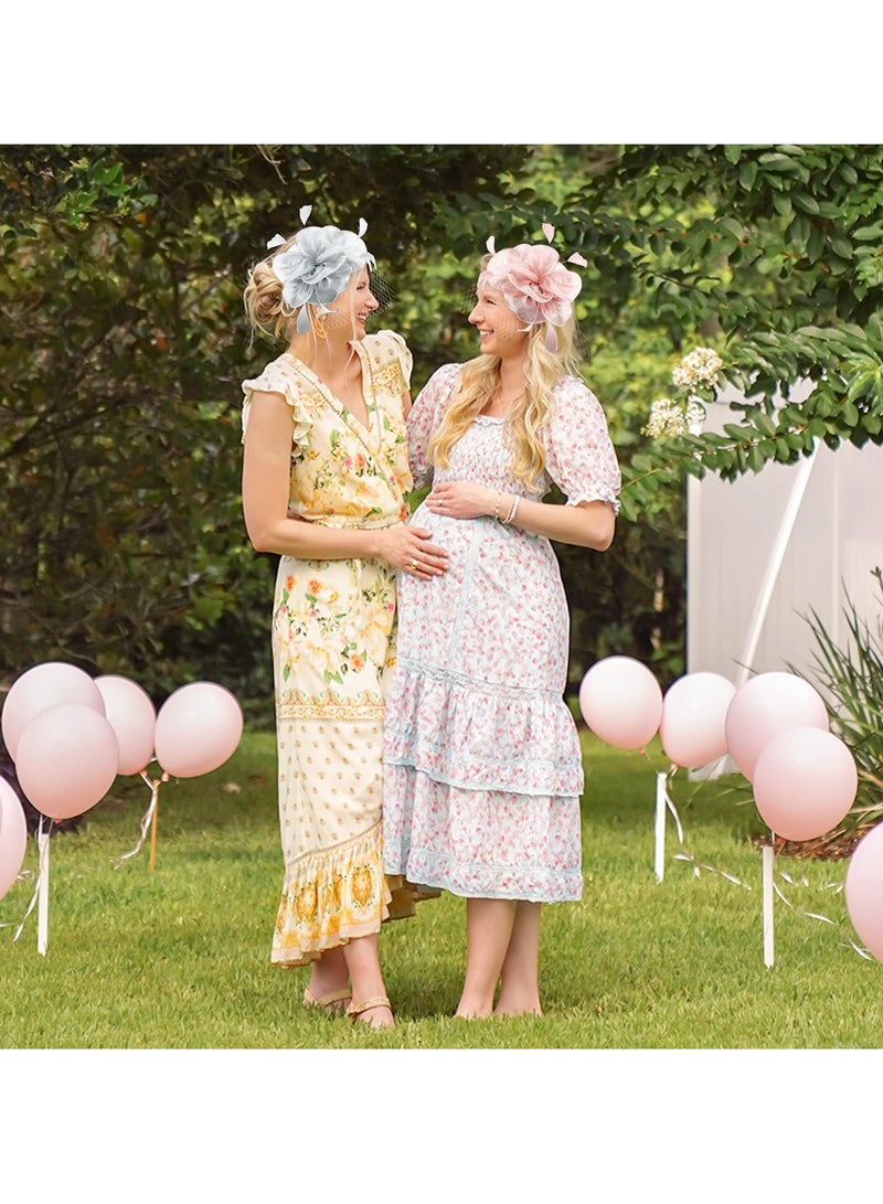 SOLARAE Hat for Women Pillbox Bowknot Fascinator Feathers Veil Mesh Headband and Short Lace Gloves Floral Tea Party Wedding Flower Cocktail Hair Clip - Image 5