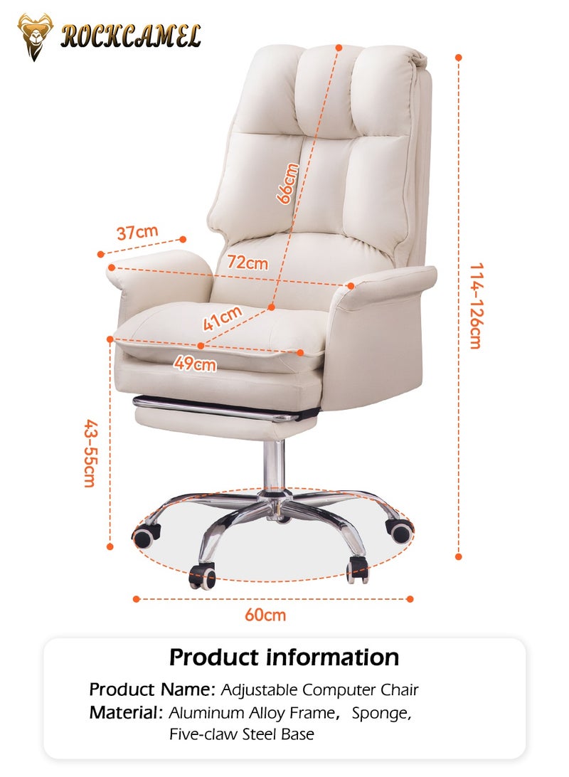 ROCKCAMEL Ergonomic Computer Chair with Foldable Footrest,  Large Angle Reclining Chair with Segmented Back Support, Adjustable Swivel Task Chair, Steel Silent Caster Base, Gaming Chair for Home Office, Off-White - Image 4